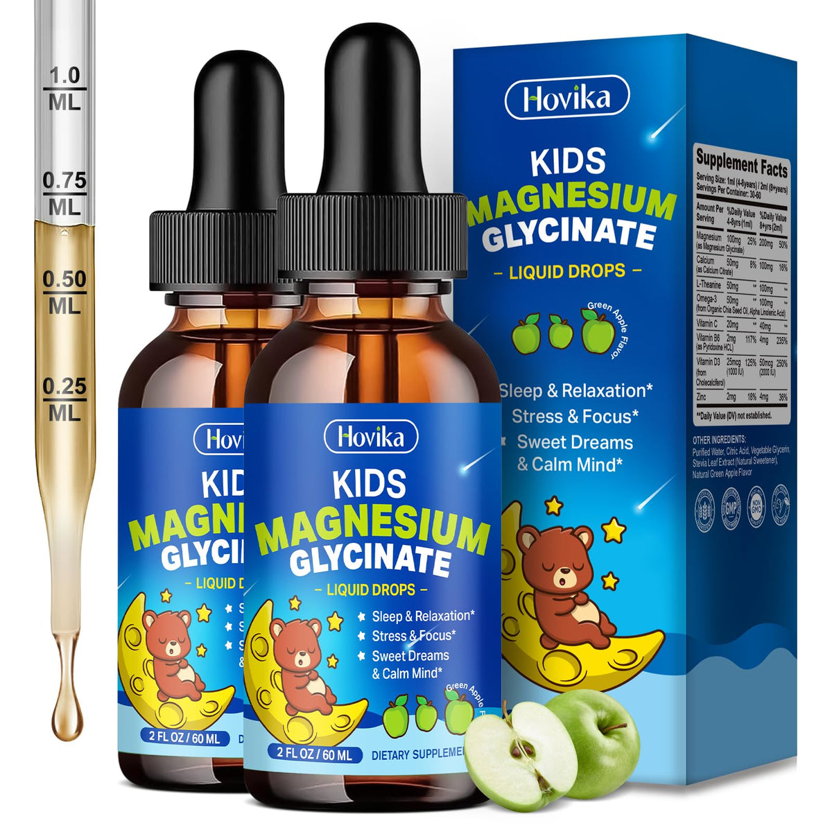 Flacon de magnésium liquide Hovika 308g saveur pomme verte