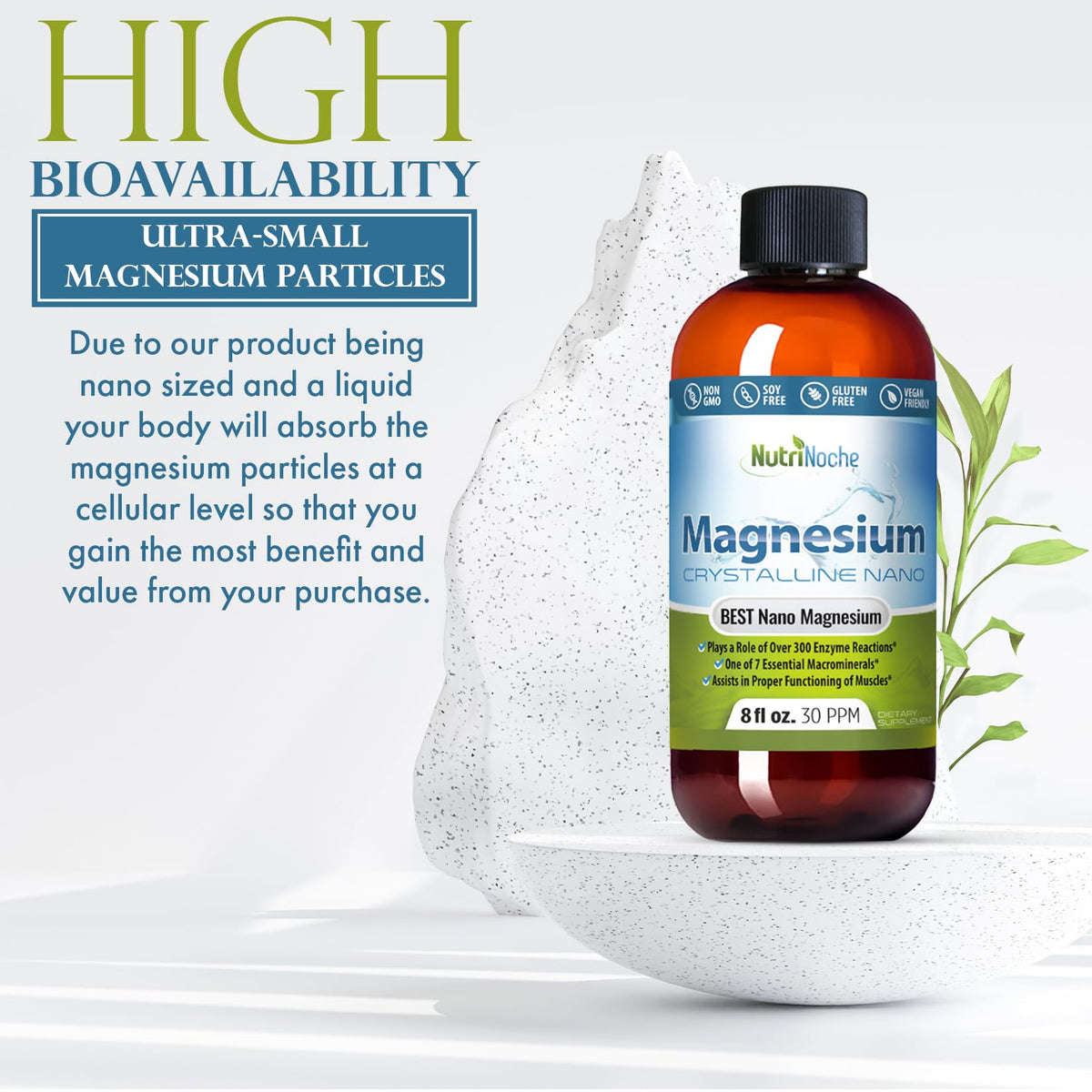 Flacon de magnésium liquide NutriNoche dans un environnement de cuisine