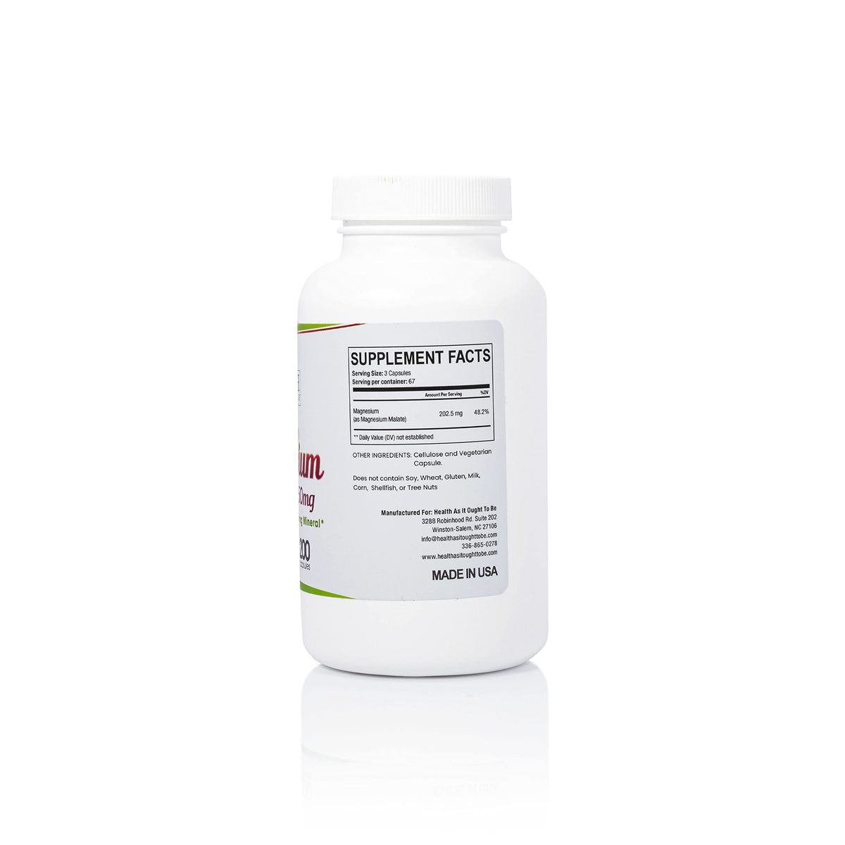 Flacon de Magnésium Malate avec étiquette et contenu