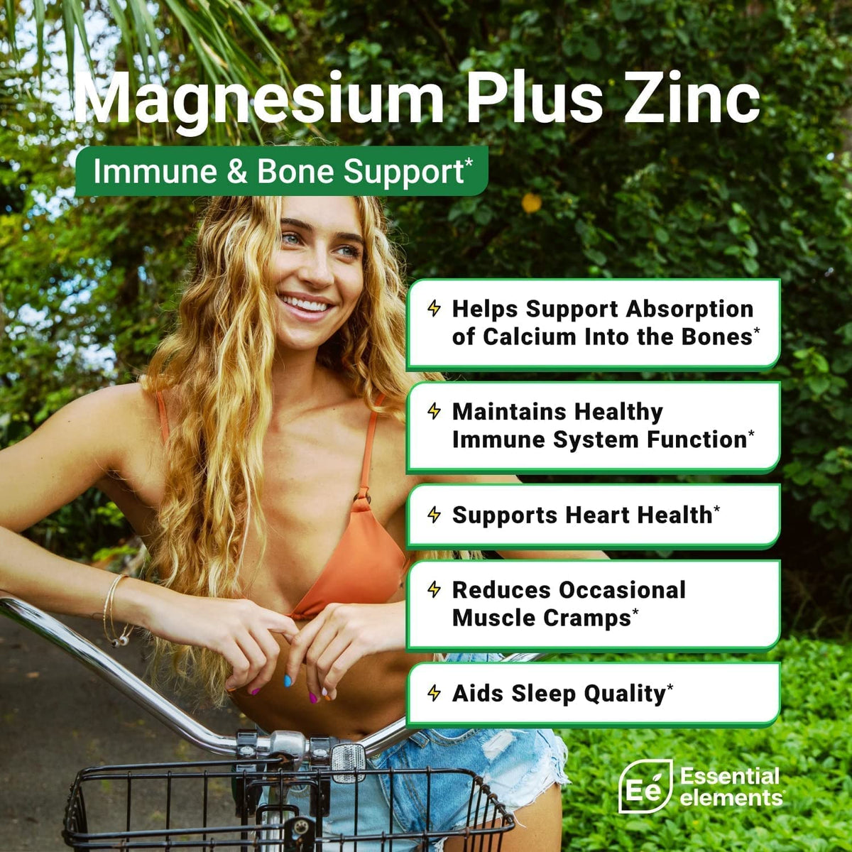 Flacon de Magnésium Plus Zinc d'Essential Elements sur fond blanc