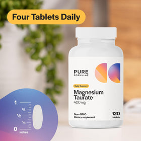 Flacon de magnésium taurate PureFormulas ouvert avec comprimés visibles