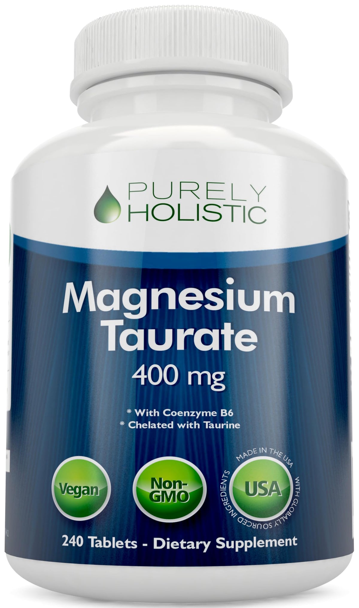 Flacon de Magnésium Taurate Purely Holistic 400MG avec 240 comprimés