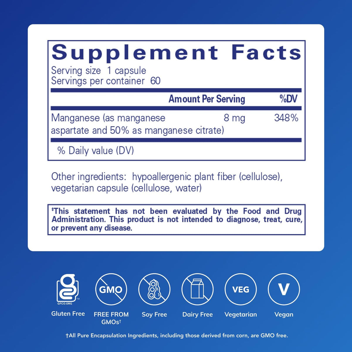 Flacon de Manganèse Pure Encapsulations avec étiquette