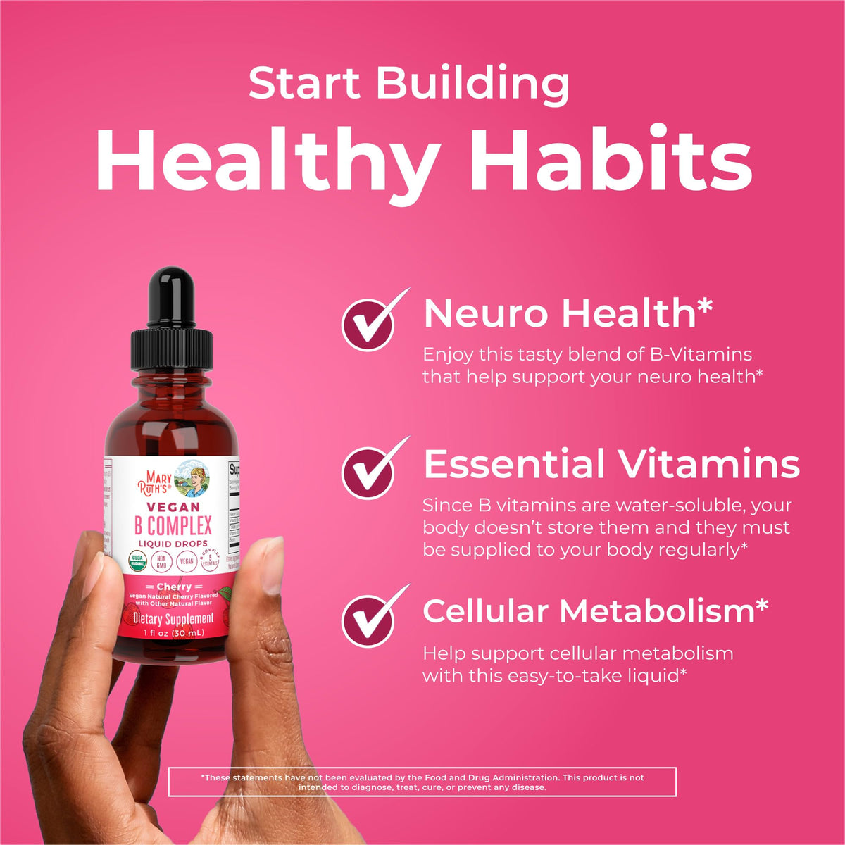Flacon de MARYRUTH'S Complexe de Vitamines B 91g avec gouttes visibles