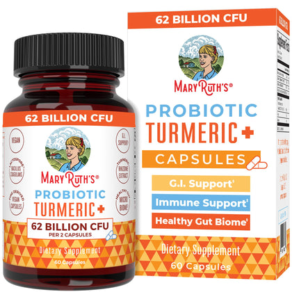 Flacon de MARYRUTH'S Curcuma Probiotiques 60 capsules vue de face