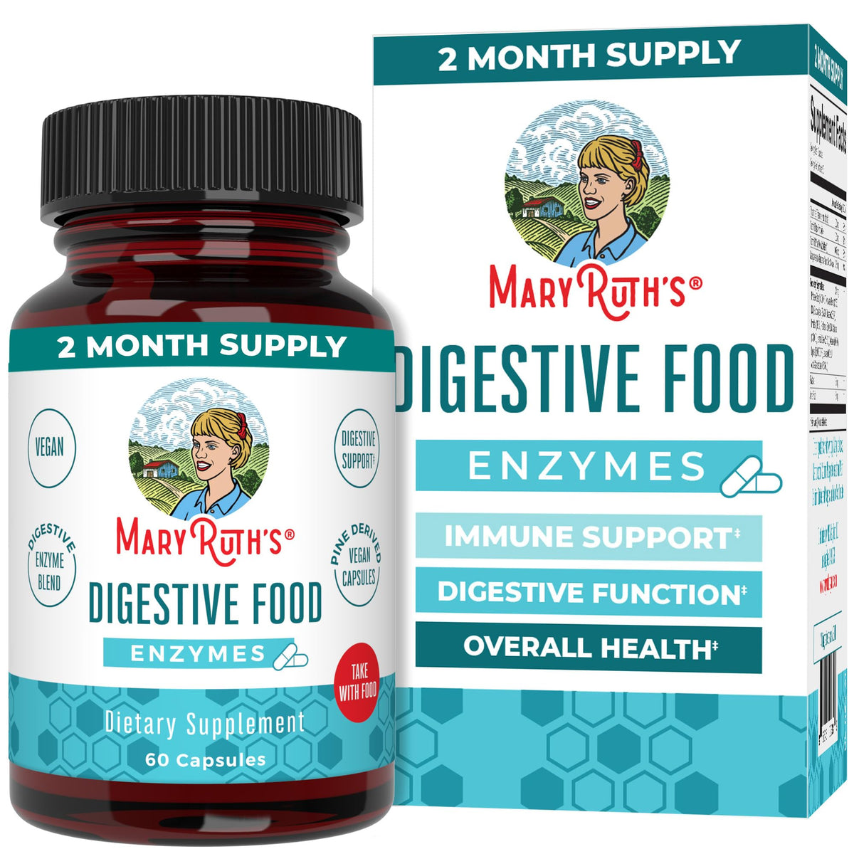 Flacon de MARYRUTH'S Enzymes Alimentaires daily 60 Capsules Végétales