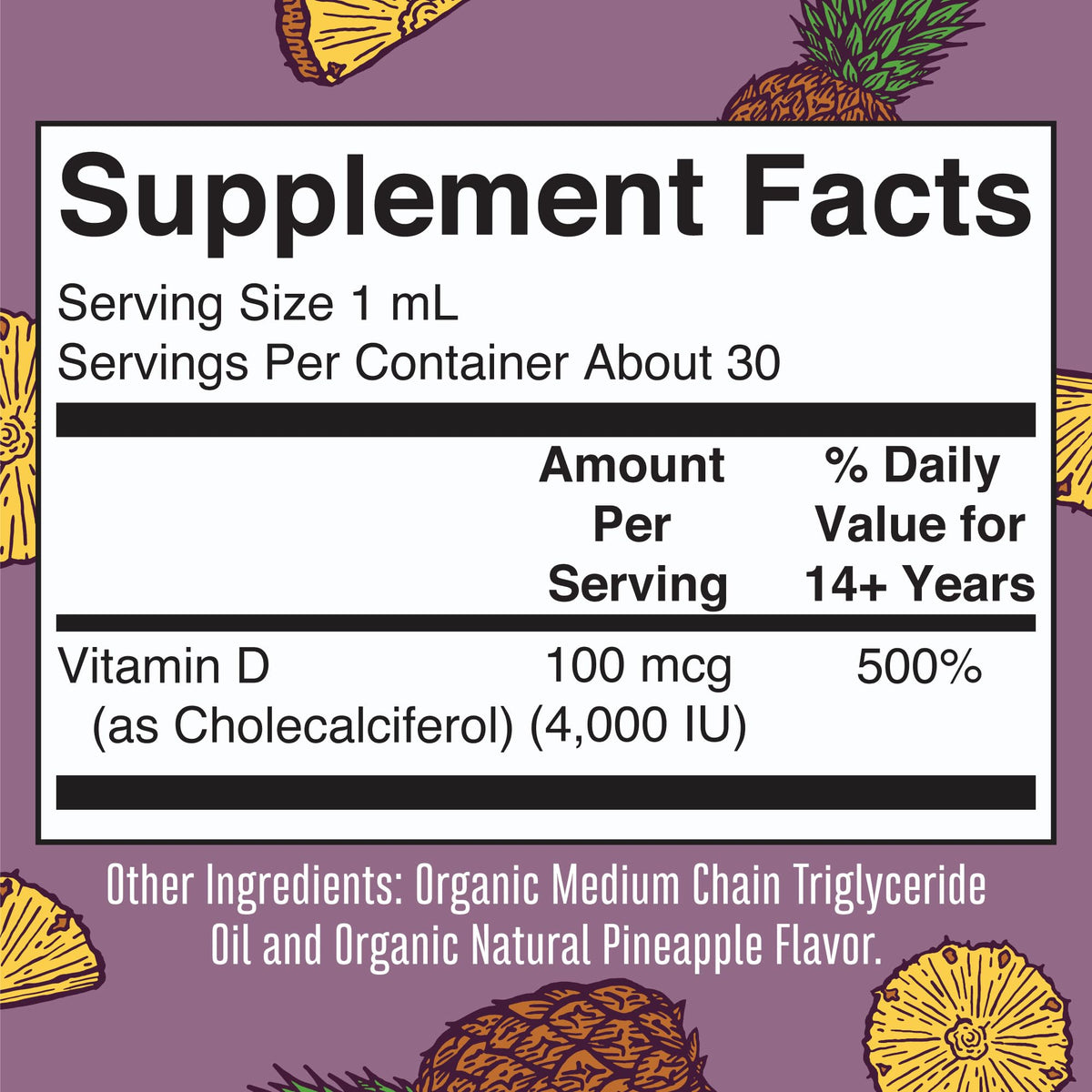 Flacon de MARYRUTH'S Gouttes de Vitamine D3 avec étiquette