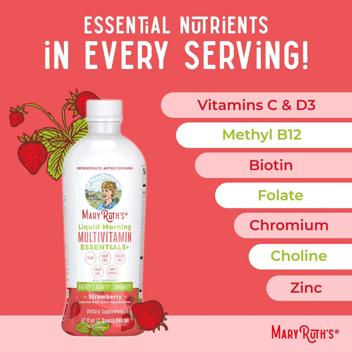 Flacon de MARYRUTH'S Multivitamine Liquide Matinal dans un réfrigérateur