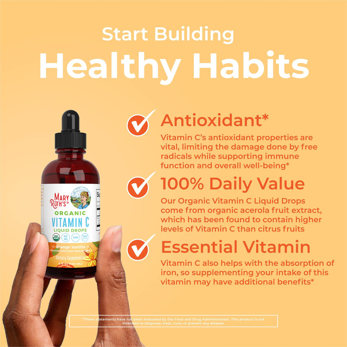 Flacon de MARYRUTH'S Vitamine C Liquide sur une table en bois