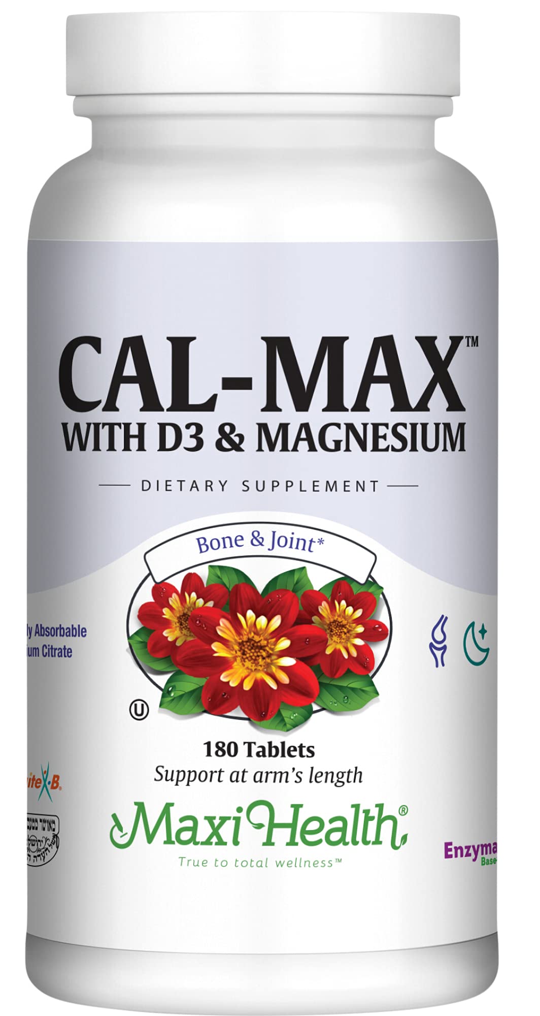 Flacon de Maxi Health Cal Max Calcium 1000mg D3 et Magnésium 180 comprimés