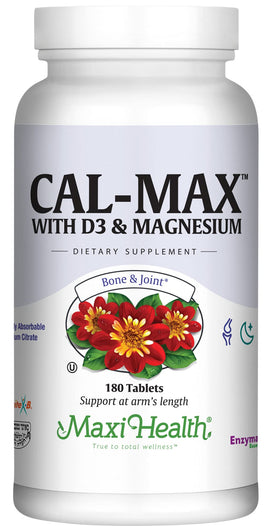 Flacon de Maxi Health Cal Max Calcium 1000mg D3 et Magnésium 180 comprimés