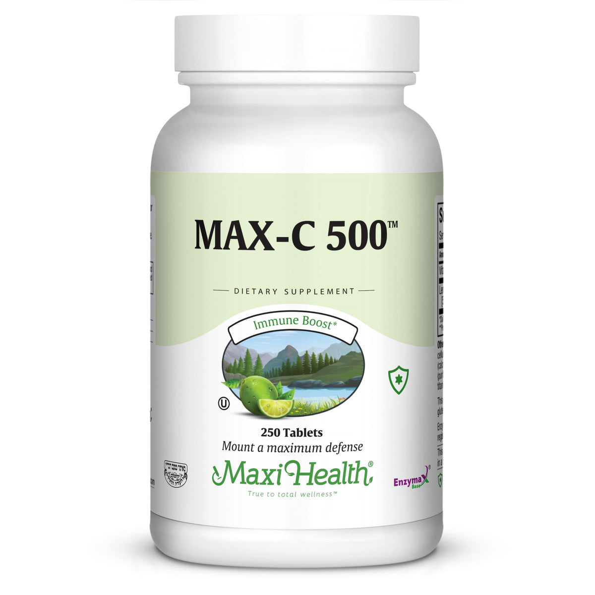 Flacon de Maxi Health Max-C 500 avec 250 comprimés de vitamine C