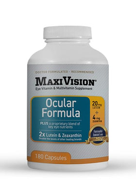Flacon de MaxiVision Luteine et Zéaxanthine 180 capsules vue de face