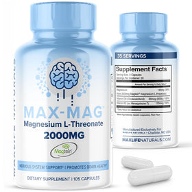 Flacon de MAXLIFE NATURALS Max-Mag Magnésium L-Thréonate 2000mg
