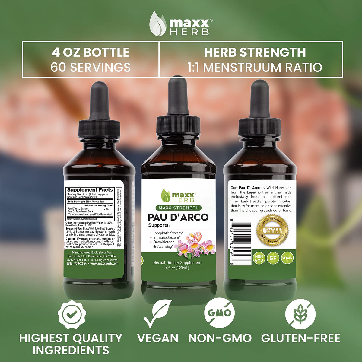 Flacon de Maxx Herb Pau D'Arco avec pipette