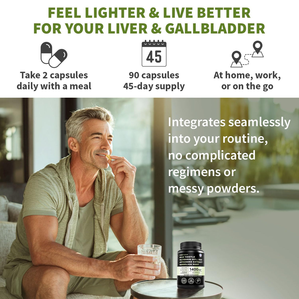 Flacon de MEDCHOICE avec capsules sur une surface blanche