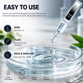 Flacon de Medvi Quad Complément Alimentaire Liquide 191g à côté d'un verre d'eau