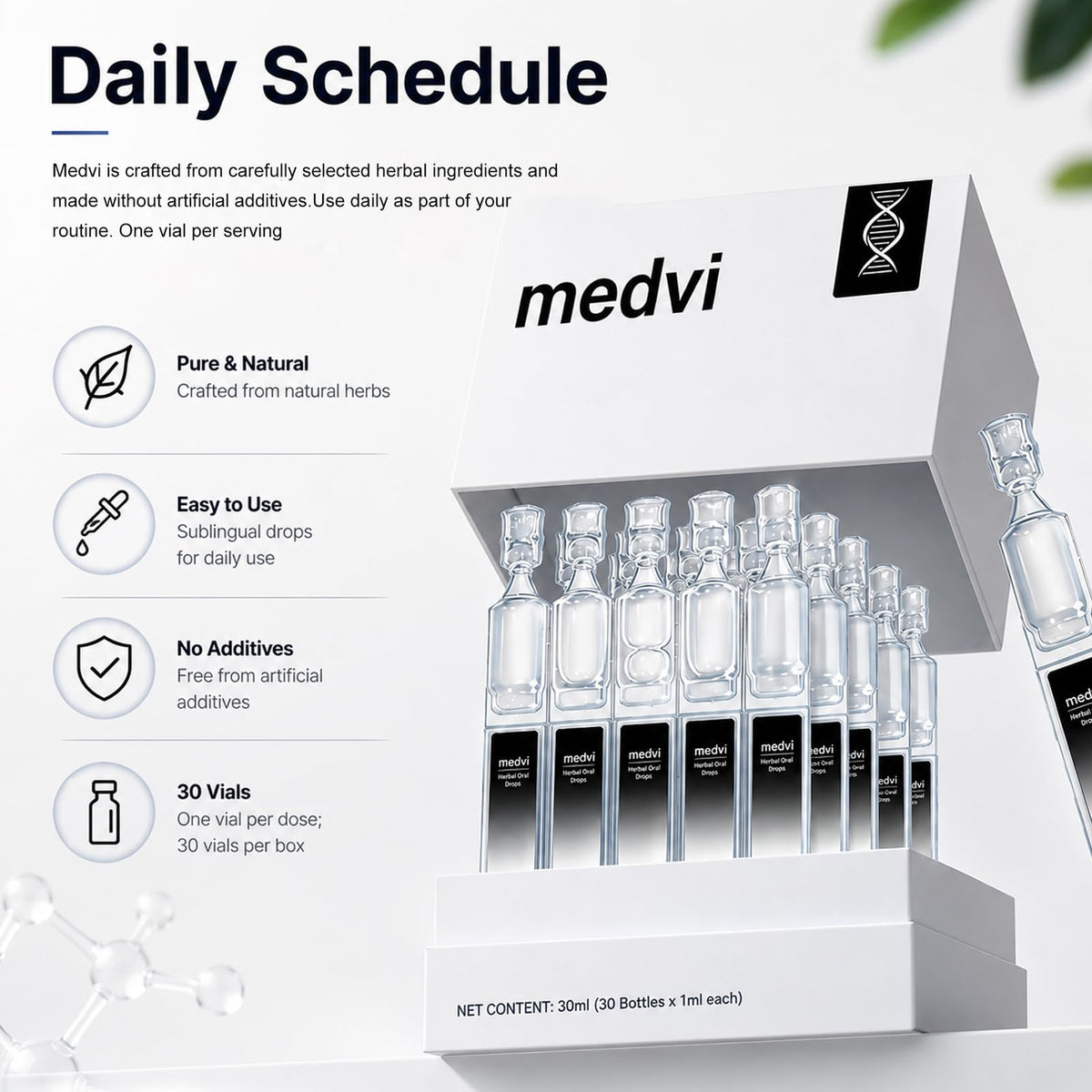 Flacon de Medvi Quad Complément Alimentaire Liquide 191g avec étiquette visible