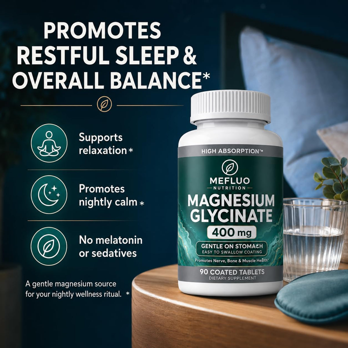 Flacon de Mefluo Magnésium Glycinate ouvert avec capsules
