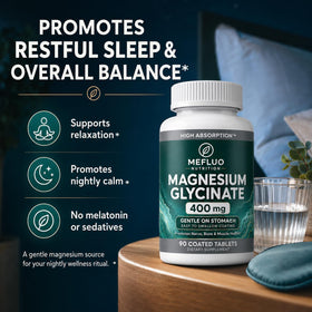 Flacon de Mefluo Magnésium Glycinate ouvert avec capsules