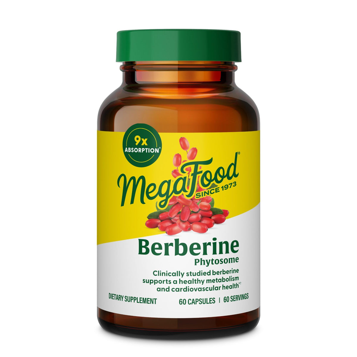 Flacon de MegaFood Berberine Phytosome 60 capsules vue de face