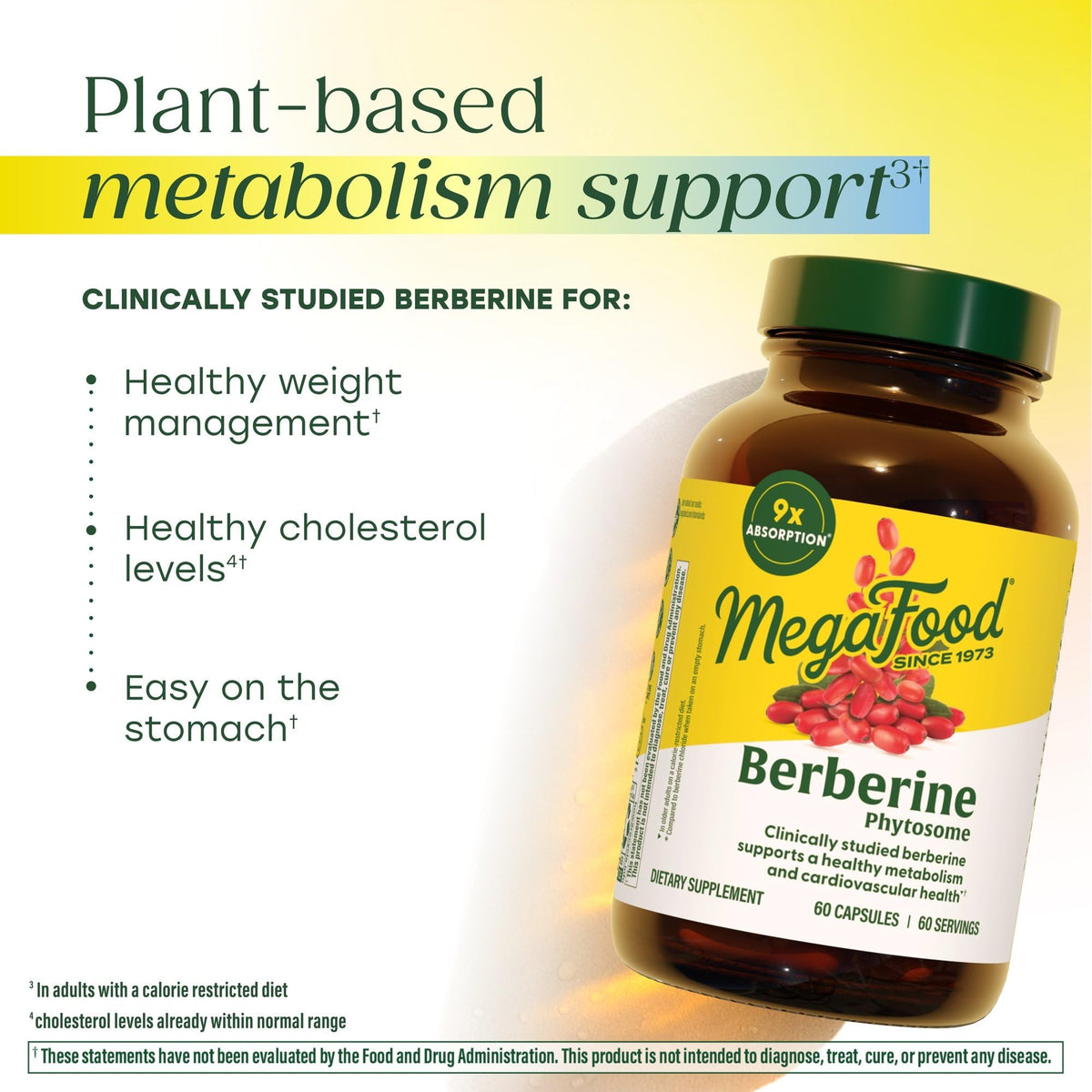 Flacon de MegaFood Berberine Phytosome avec des capsules à côté