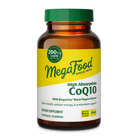Flacon de MegaFood CoQ10 200mg contenant 60 capsules