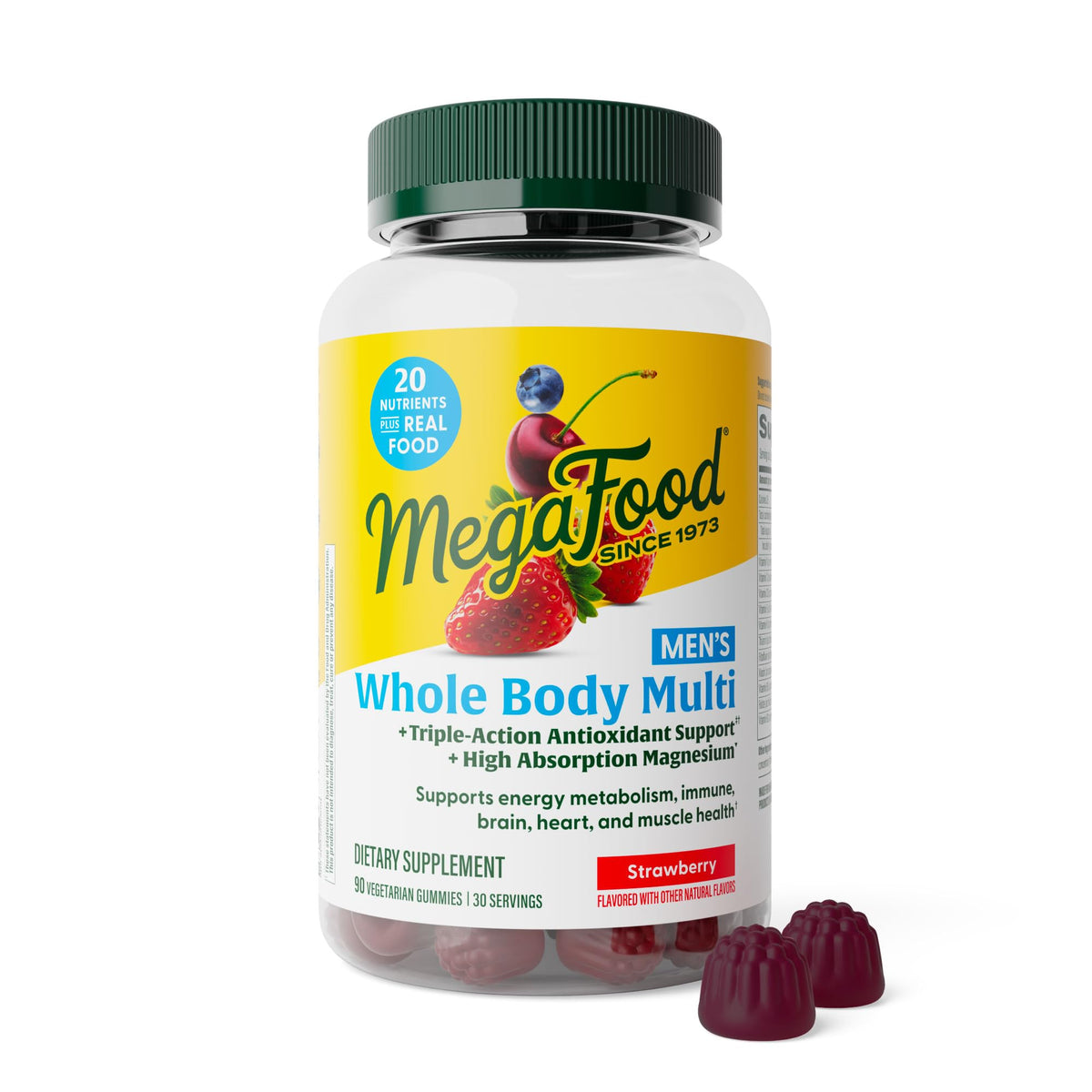 Flacon de MegaFood Gummies Multivitamines pour Hommes saveur fraise