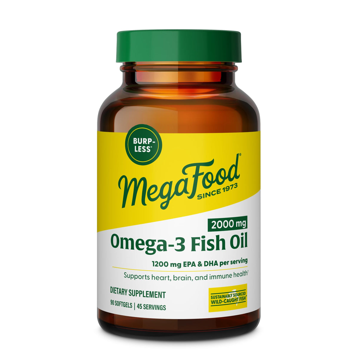 Flacon de MegaFood Huile de Poisson Omega 3 2000mg 90 gélules