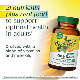 Flacon de MegaFood Multivitamine avec étiquette détaillant les ingrédients