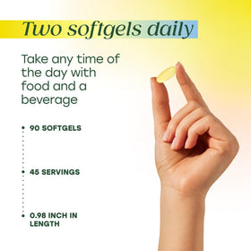 Flacon de MegaFood Omega 3 avec gélules à côté