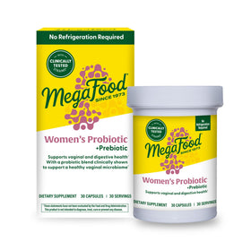 Flacon de MegaFood Probiotiques Féminins Prébiotiques 30 Capsules vue de face