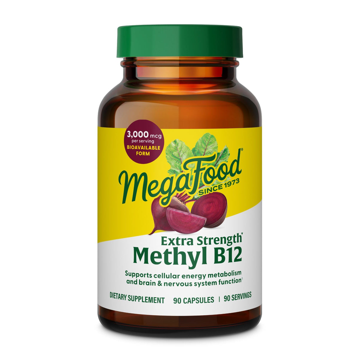 Flacon de MegaFood Vitamine B12 Methyl Extra Forte 3000mcg 90 capsules