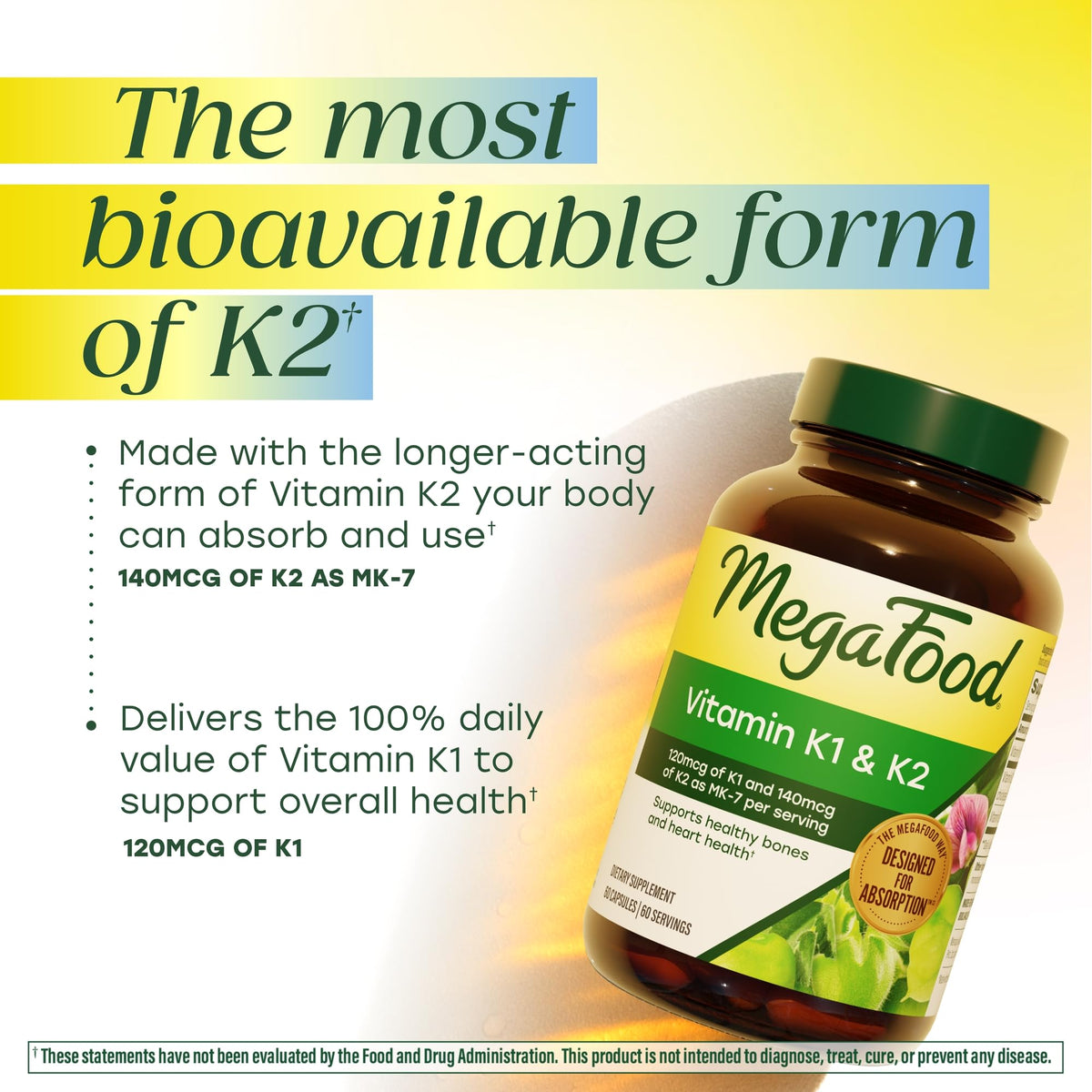 Flacon de MegaFood Vitamine K1 & K2 sur une table