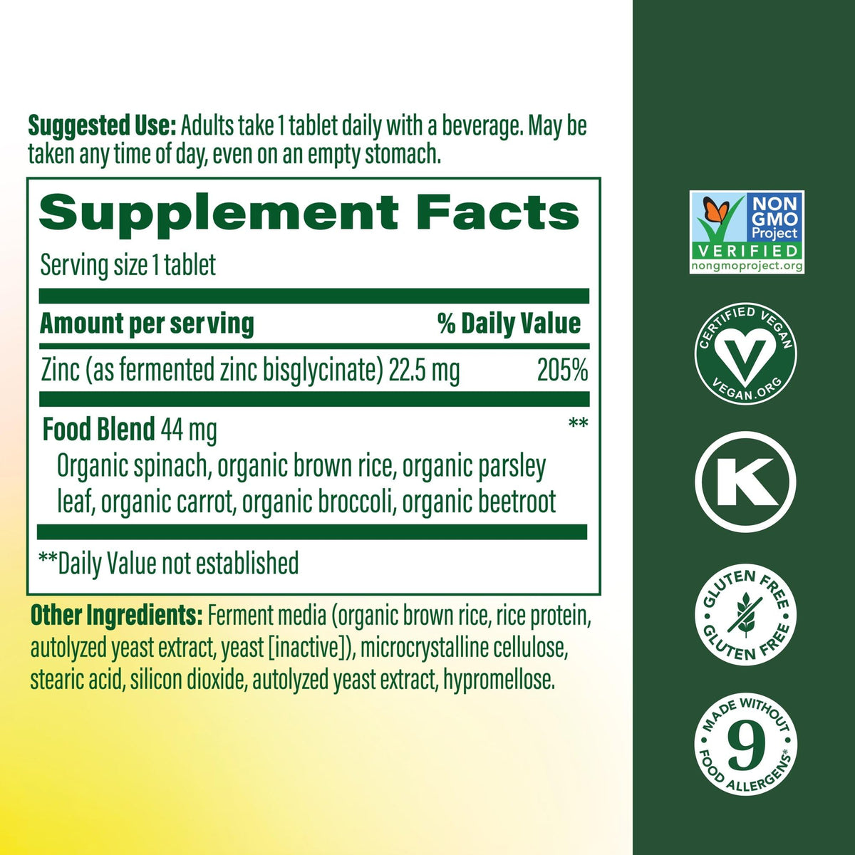 Flacon de MegaFood Zinc Bisglycinate avec étiquette
