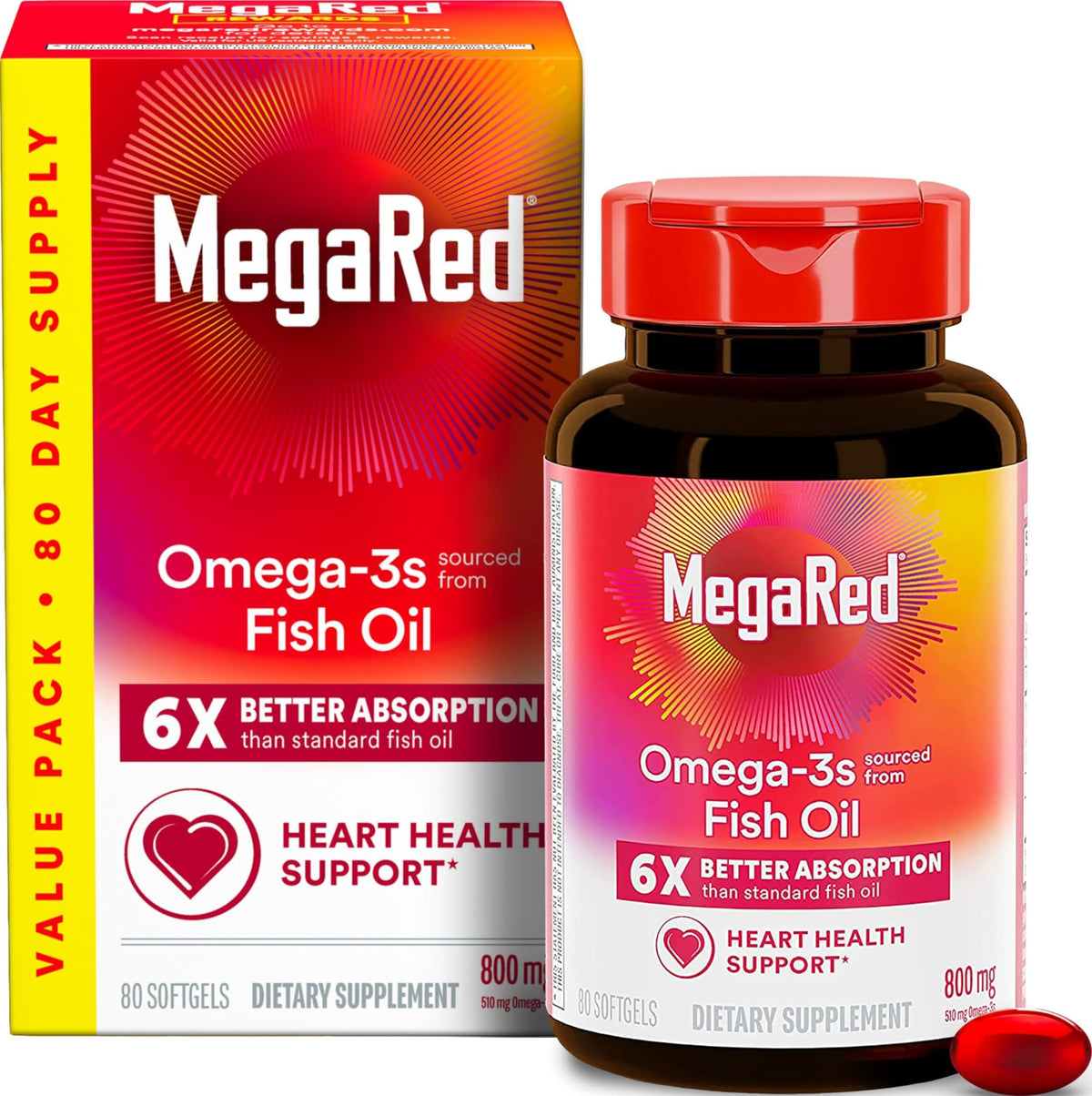 Flacon de MegaRed Huile de poisson 800mg Omega 3 avec 80 gélules