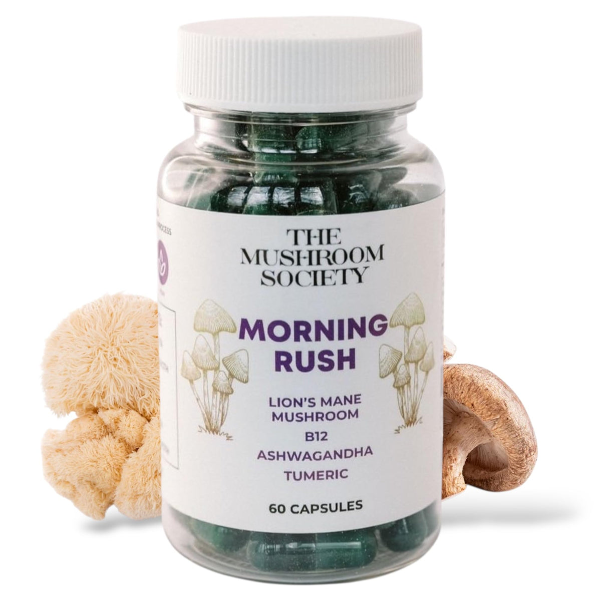 Flacon de Mélange Matinal The Mushroom Society avec capsules véganes à l'intérieur