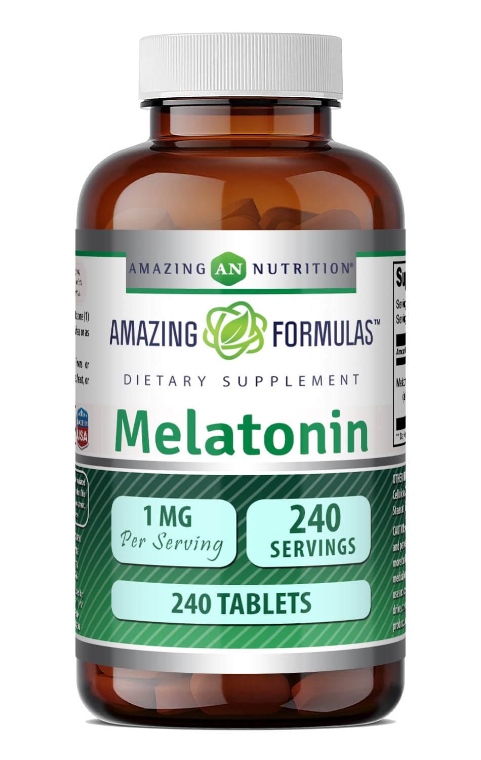 Flacon de mélatonine 1 mg Amazing Nutrition avec 240 comprimés