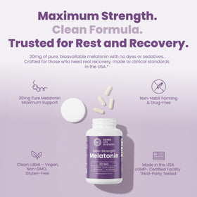 Flacon de mélatonine 30 mg SIERRA LIFE SCIENCES ouvert avec capsules visibles
