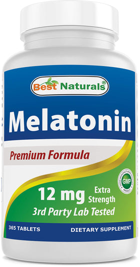 Flacon de mélatonine Best Naturals 12 mg avec 365 tablettes