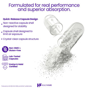 Flacon de mélatonine Healthfare ouvert avec capsules visibles