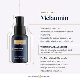 Flacon de mélatonine liposomale Quicksilver Scientific avec étiquette visible