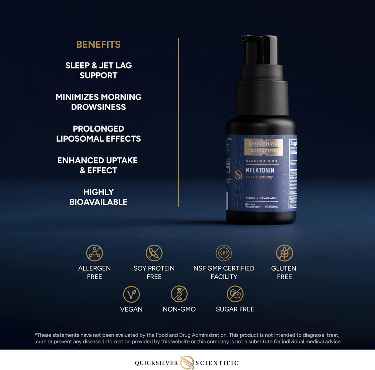 Flacon de mélatonine liposomale Quicksilver Scientific sur une table