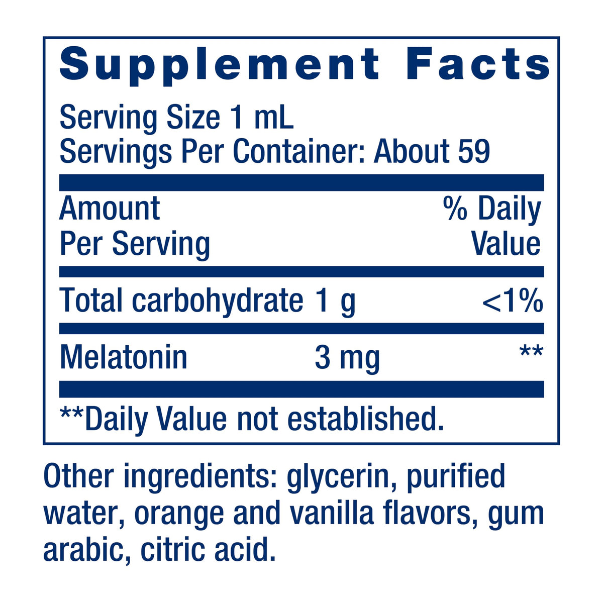 Flacon de mélatonine liquide Life Extension 3 mg Citrus-Vanille avec étiquette visible