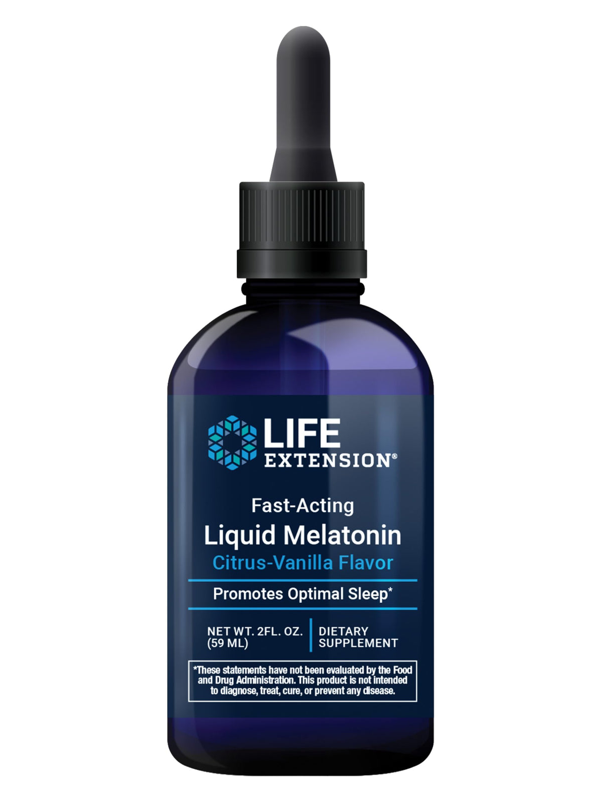 Flacon de mélatonine liquide Life Extension 3 mg Citrus-Vanille vue avant