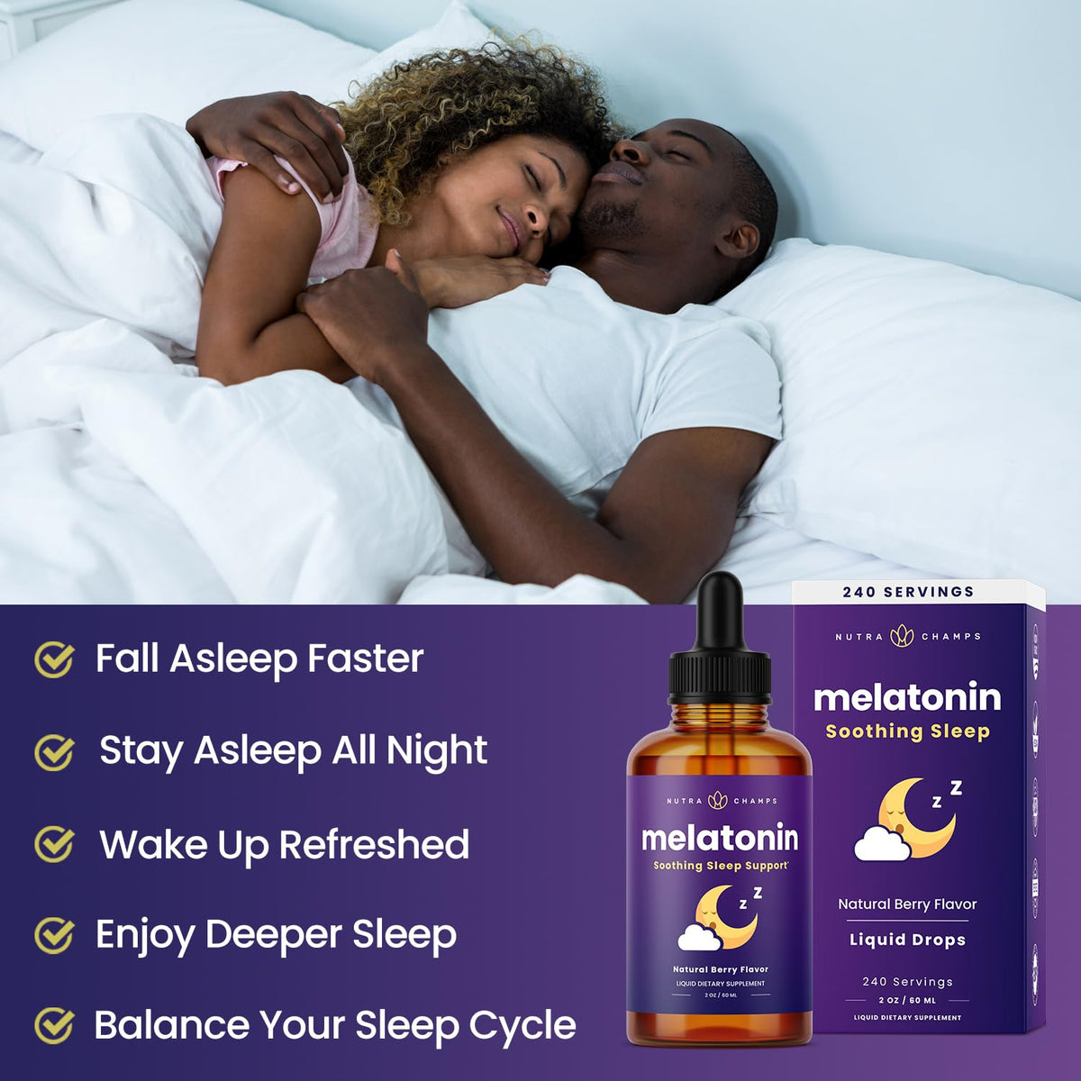 Flacon de mélatonine NutraChamps sur fond blanc