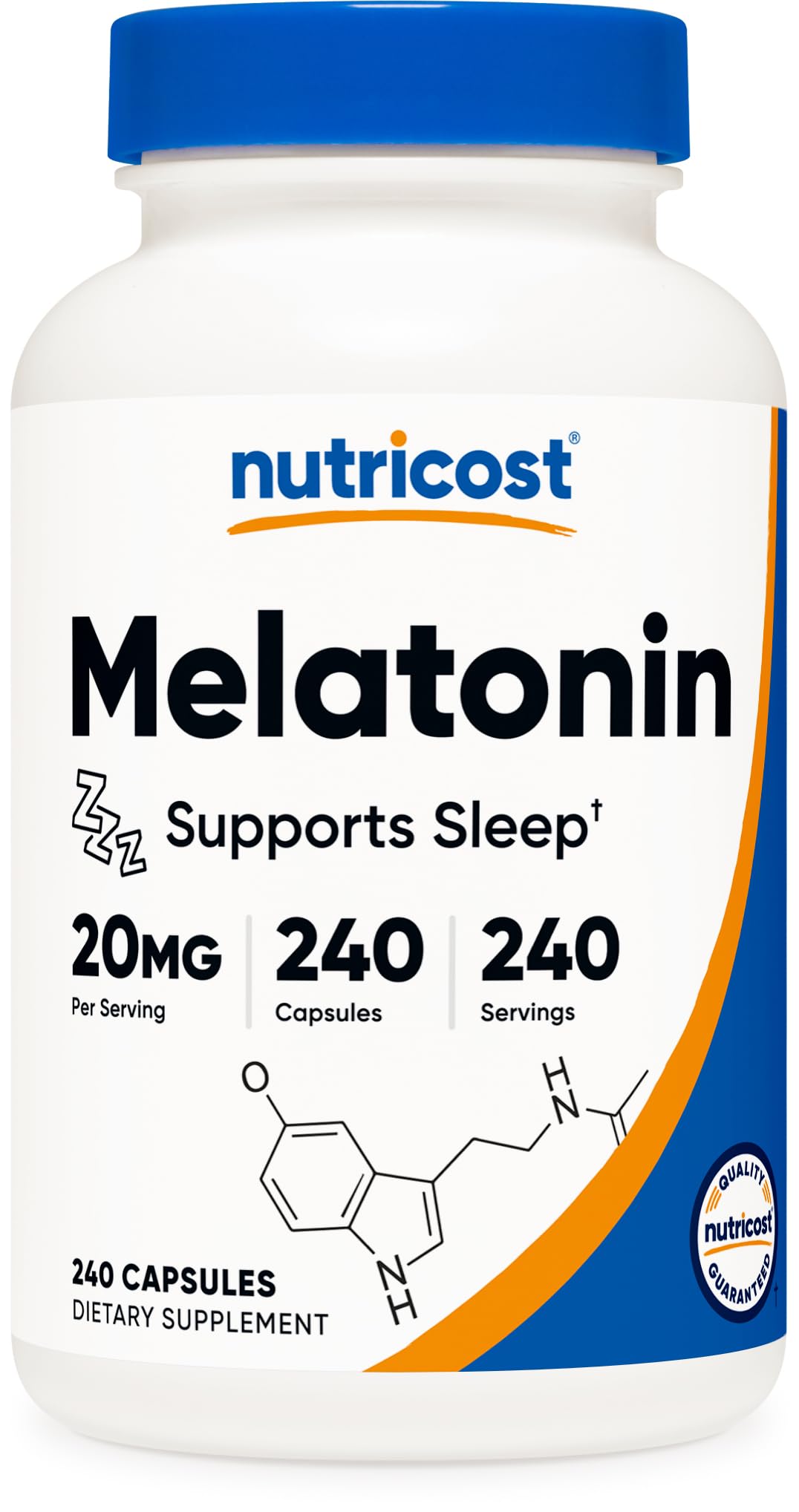 Flacon de melatonine Nutricost 20mg avec 240 capsules