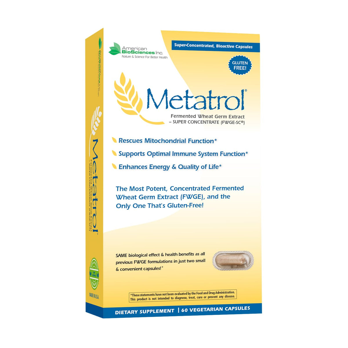 Flacon de Metatrol d'American BioSciences avec 60 capsules végétariennes
