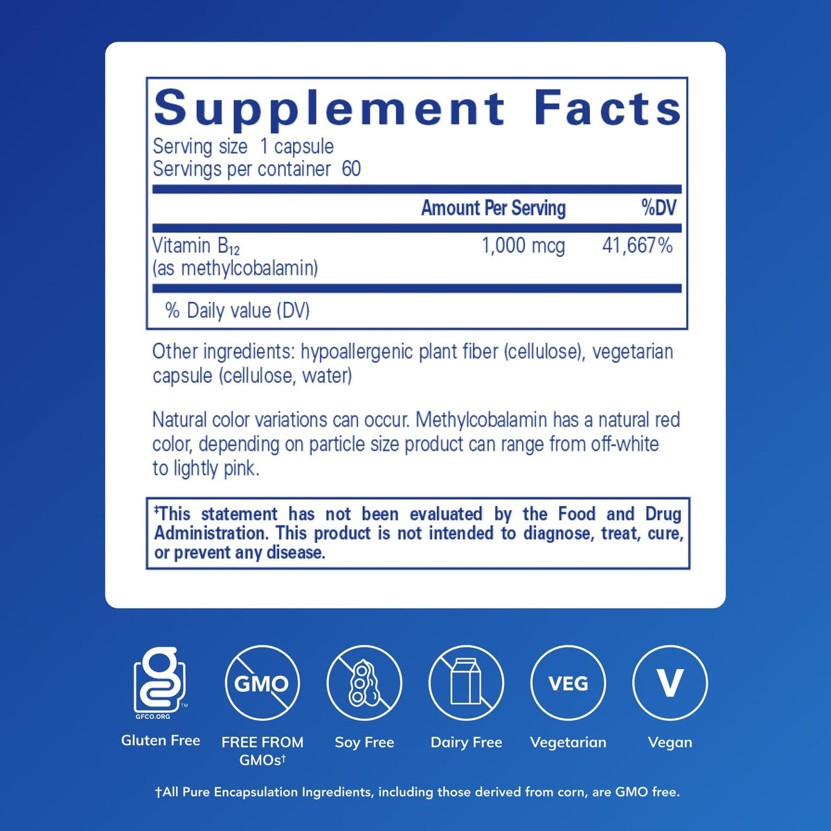 Flacon de Methylcobalamin 1 000 mcg Pure Encapsulations avec étiquette