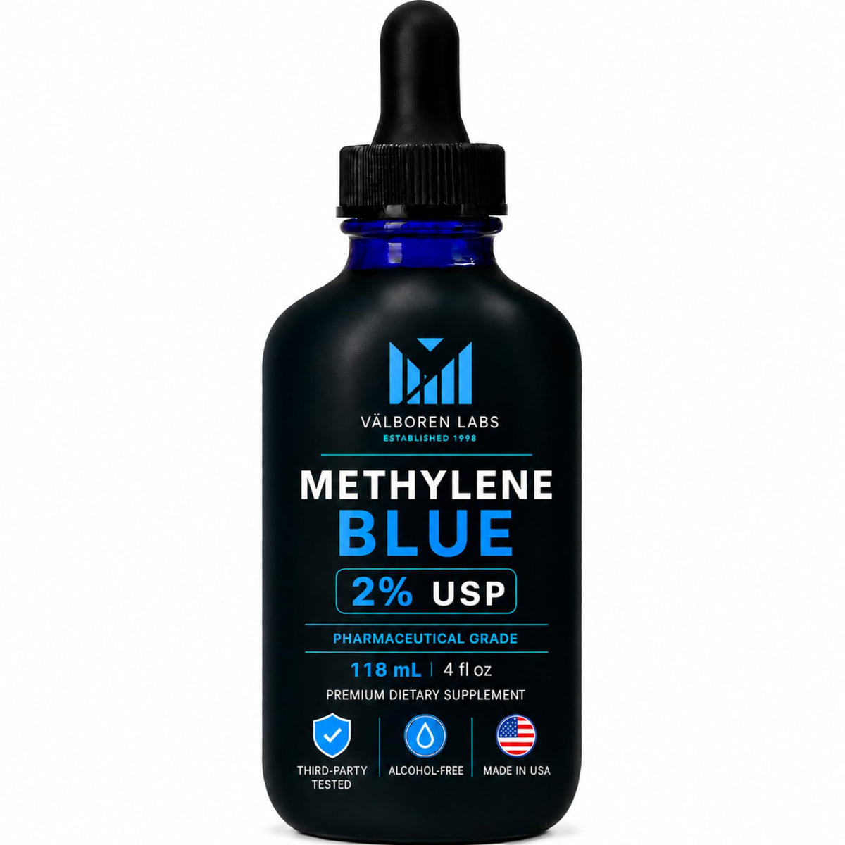 Flacon de Methylene Blue 2% de Valboren Labs, 118ML, vue de face